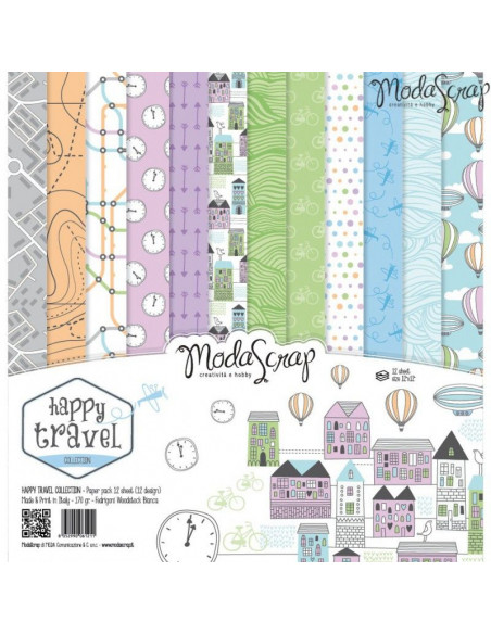 SET CARTA ModaScrap Happy Travel cm30x30 set 12 fogli