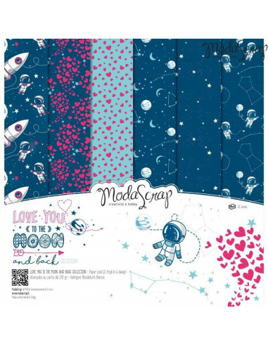 SET CARTA ModaScrap LOVE YOU TO THE MOON AND BACK cm30x30 12 fogli