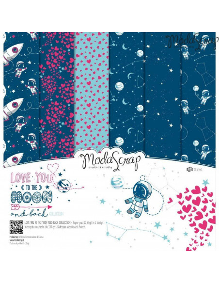 SET CARTA ModaScrap LOVE YOU TO THE MOON AND BACK cm30x30 12 fogli