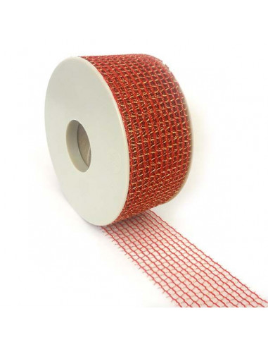 Nastro rete Rosso/Oro 50mm x 3mt