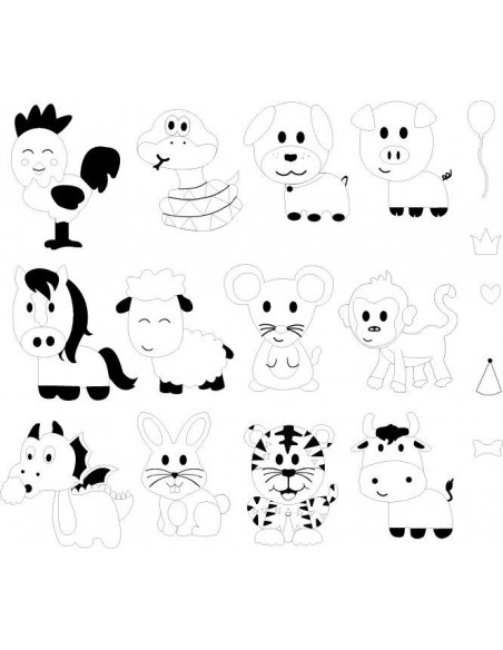 Fustella Sizzix Thinlits Set 18PK w/Stamps - Zodiac Animals 662615