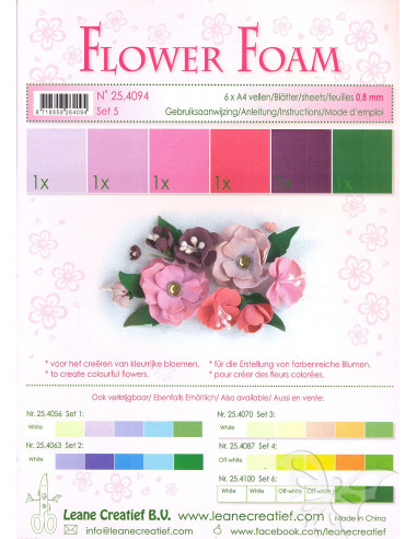 Set 6 fogli A4 Flower Foam 5 multicolore 0,8mm