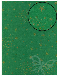 Panno stampato 1mm 30x40cm Verde Natale - Stelle Oro Glitter