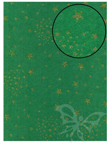 Panno stampato 1mm 30x40cm Verde Natale - Stelle Oro Glitter