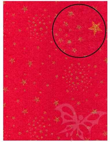 Panno stampato Rosso Natale - Stelle Oro Glitter 1mm 30x40cm