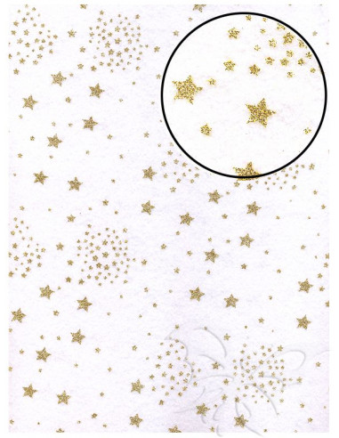 Panno stampato Bianco - Stelle Oro Glitter 1mm 30x40cm