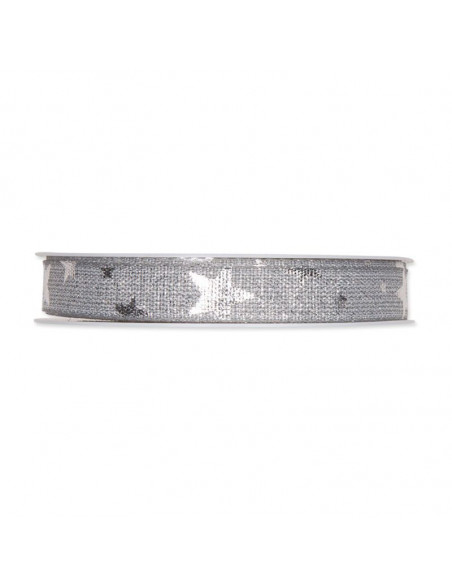 Nastro Lurex stampato "Stelle" Grigio chiaro-Argento 15mm x 5mt