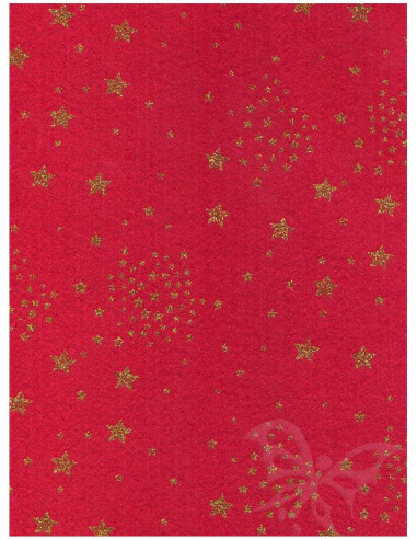 Panno stampato Rosso Scuro- Stelle Oro Glitter 1mm 30x40cm
