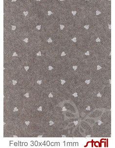 Foglio FELTRO 30x40cm 1mm CUORI Marrone melange-Bianco