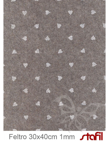 Foglio FELTRO 30x40cm 1mm CUORI Marrone melange-Bianco