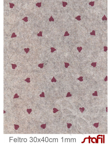 Foglio FELTRO 30x40cm 1mm CUORI Beige melange-Rosso