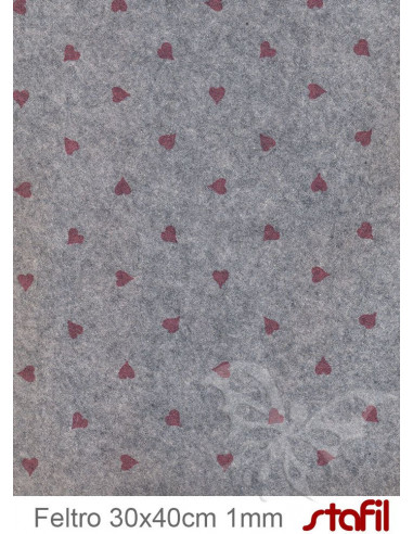 Foglio FELTRO 30x40cm 1mm CUORI Grigio melange-Rosso