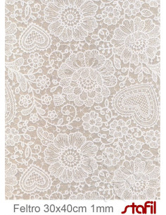 Foglio FELTRO 30x40cm 1mm PIZZO Beige - Panna