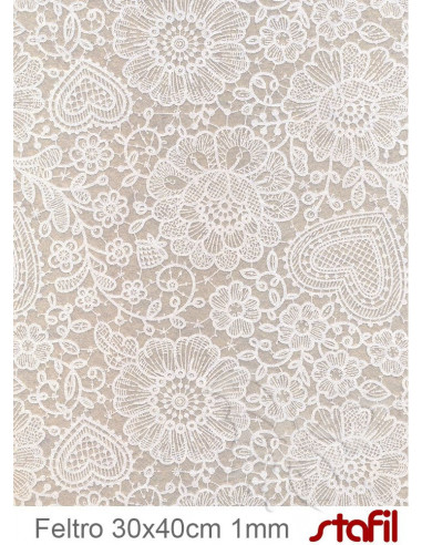 Foglio FELTRO 30x40cm 1mm PIZZO Beige - Panna