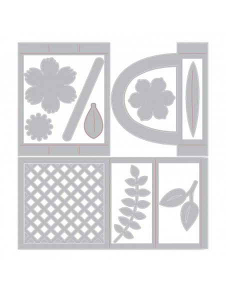 Fustella Sizzix Thinlits Set 12Pz - Card in a Box, Flower Basket 663578