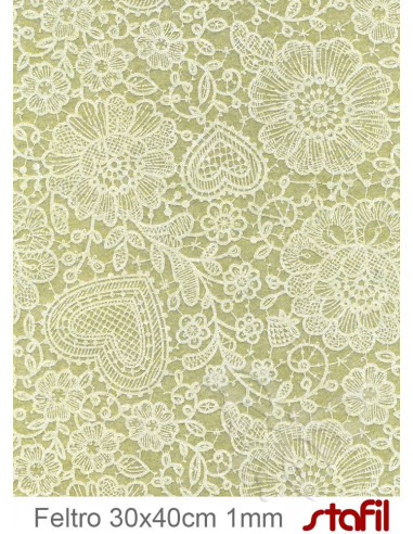 Foglio FELTRO 30x40cm 1mm PIZZO Verde Salvia- Bianco