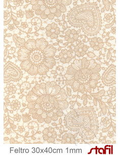 Foglio FELTRO 30x40cm 1mm PIZZO Panna - Caffélatte