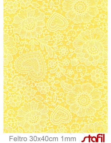 Foglio FELTRO 30x40cm 1mm PIZZO Giallo Mais - Bianco