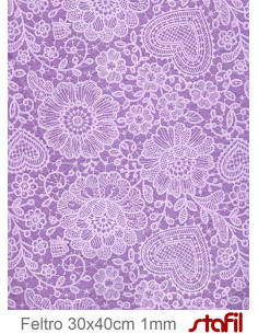 Foglio FELTRO 30x40cm 1mm PIZZO Glicine - Bianco