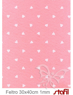 Foglio FELTRO 30x40cm 1mm CUORI Rosa-Bianco 25017213