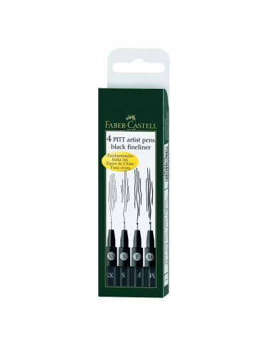 Set 4 Penne Pitt Artist Pen a inchiostro di china Nero (XS,S,F,M)