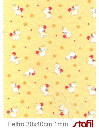 FELTRO 30x40cm 1mm Unicorni Giallo...
