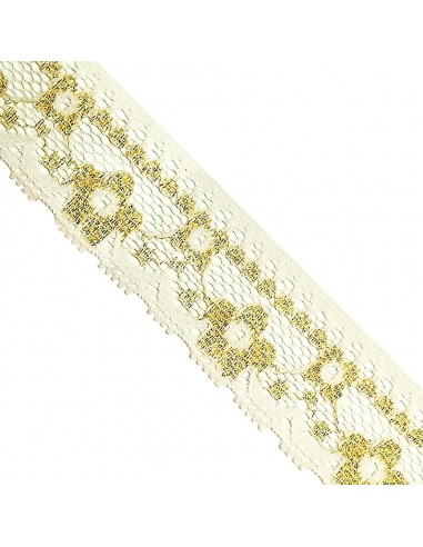 Pizzo Nylon Bianco Lurex Oro 30mm