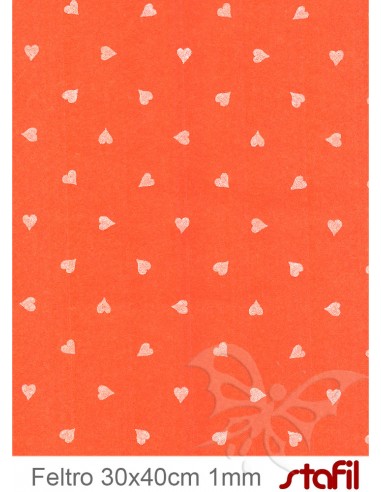 FELTRO 30x40cm 1mm CUORI Bianchi-Arancio