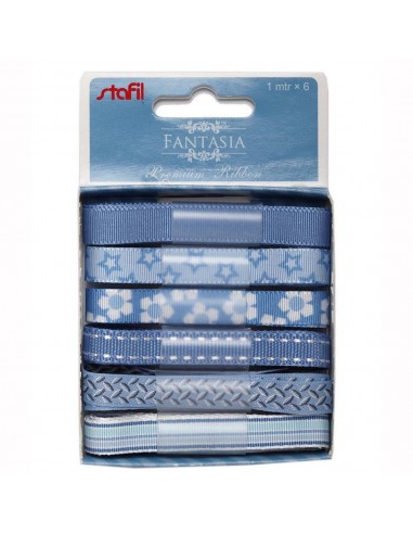 Set 6 nastri fantasia BLU 10mm x 1mt
