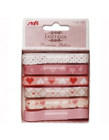 Set 6 nastri fantasia CUORI 10mm x 1mt