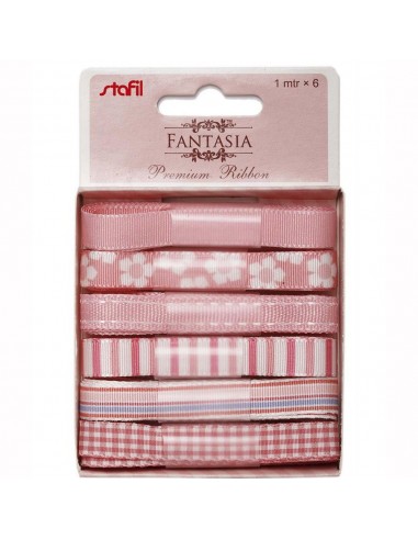 Set 6 nastri fantasia ROSA 10mm x 1mt