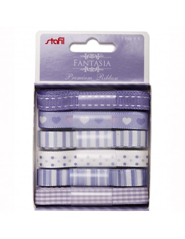 Set 6 nastri fantasia VIOLA 10mm x 1mt