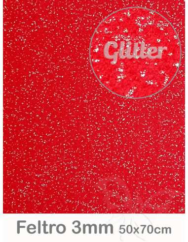 Feltro Glitter Rosso 3mm 50x70cm