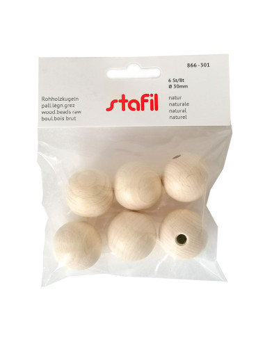 Set 6 Palline in legno ø30mm forate