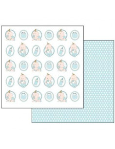 Foglio Double Face Pois e soggetti baby azzurri