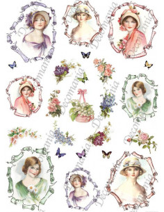 Carta riso Quadri donna e fiori