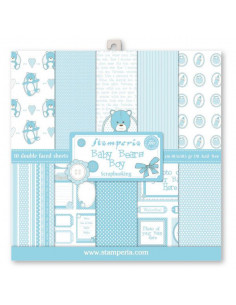 Blocco 10 fogli 30.5x30.5 Double Baby orsetto azzurro